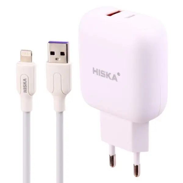 شارژر دیواری فست شارژ هیسکا Hiska H112-PD 2Port QC3 PD + کابل آیفونی