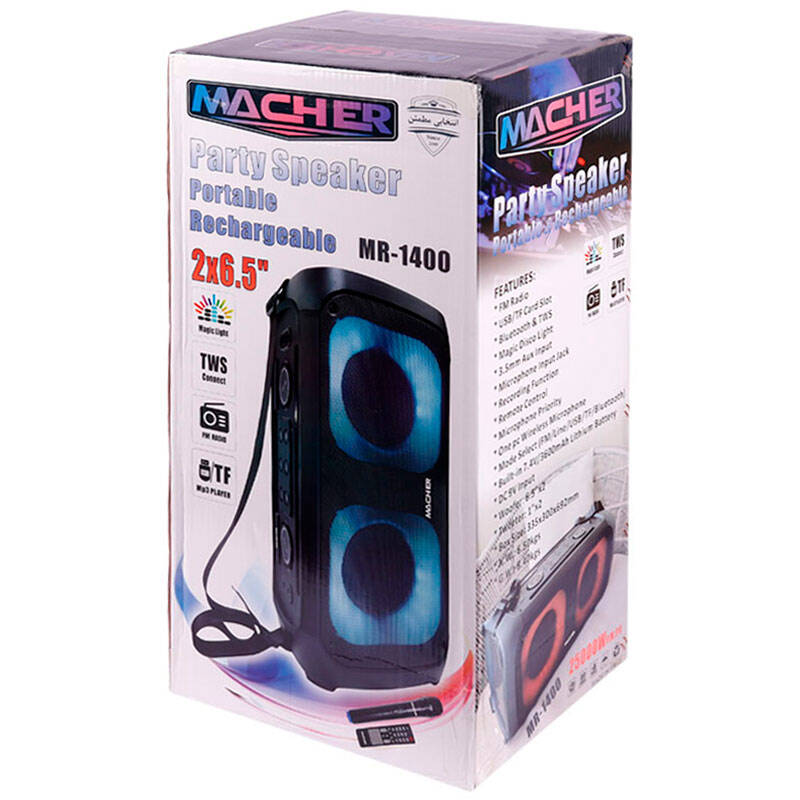اسپیکر چمدانی بلوتوث رم و فلش خور Macher MR-1400 + میکروفون