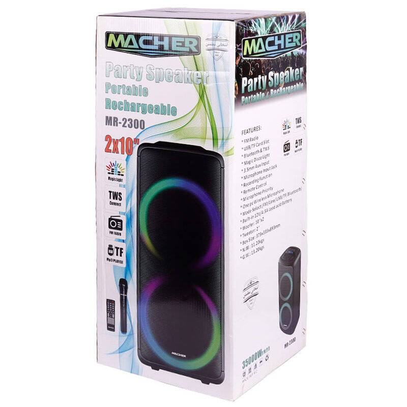 اسپیکر چمدانی بلوتوث رم و فلش خور Macher MR-2300 + میکروفون