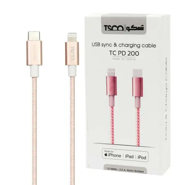 کابل تبدیل فست شارژ تسکو TSCO TC PD200 Type-C to Lightning 1.5m