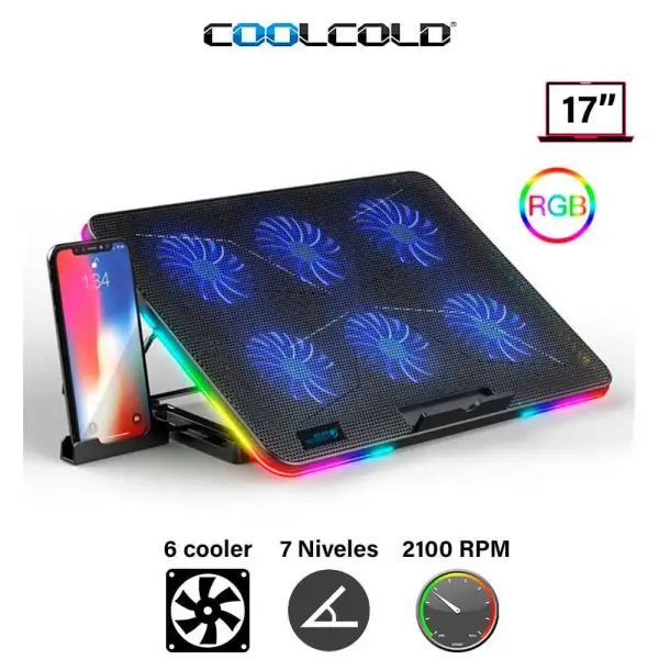 پایه خنک کننده لپ تاپ کول کلد مدل F5 RGB شش فن