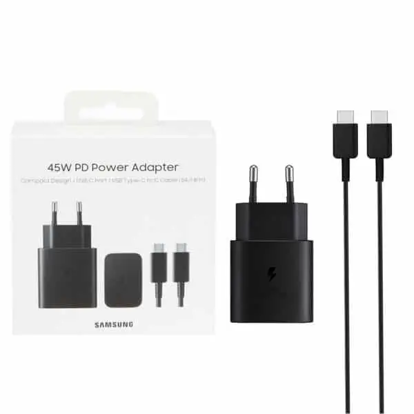 شارژر دیواری سرکارتنی 45W فست و PD تک پورت SAMSUNG Type-C مدل EP-TA4510 به همراه کابل شارژ Type-C اورجینال