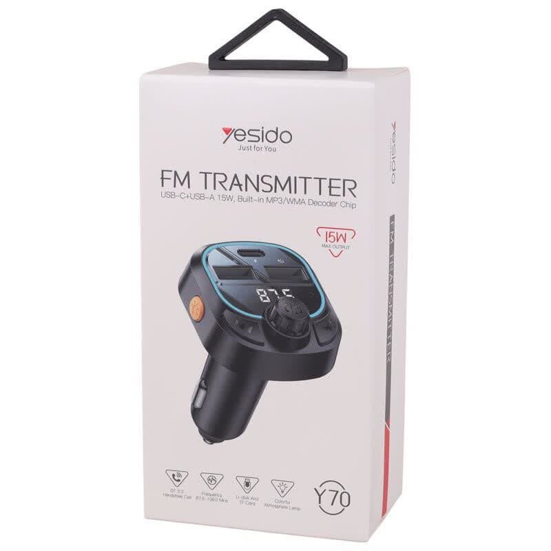 شارژر فندکی یسیدو مدل Y70 با توان ۱۵ وات و FM پلیر