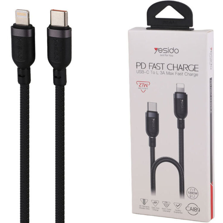 کابل تایپ سی به لایتنینگ فست شارژ 27 وات یسیدو YESIDO CA189 طول 1.2 متر