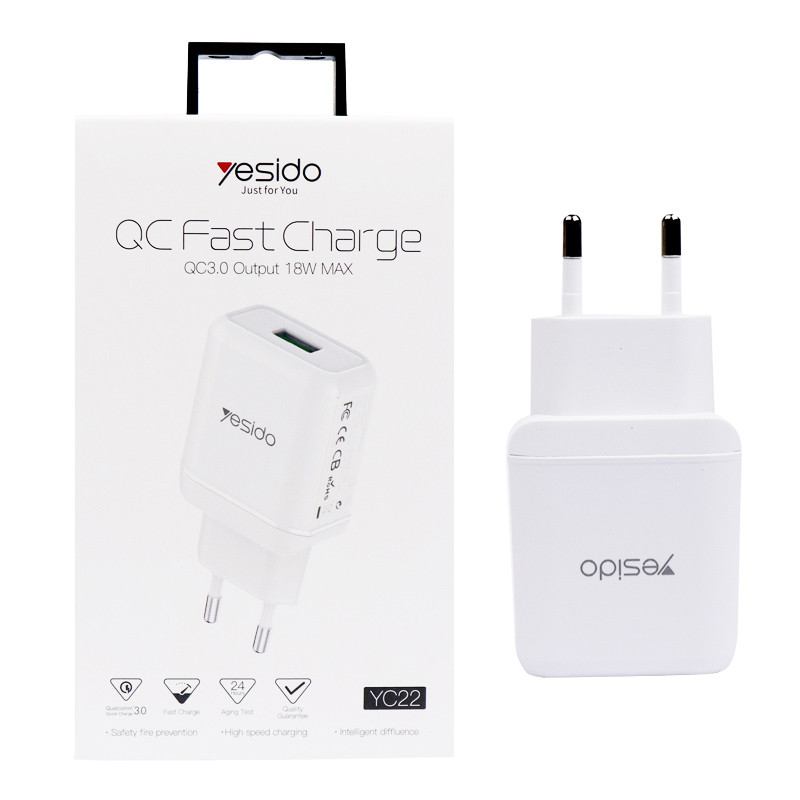 شارژر دیواری 18 وات یسیدو YESIDO YC22 QC3.0 3A